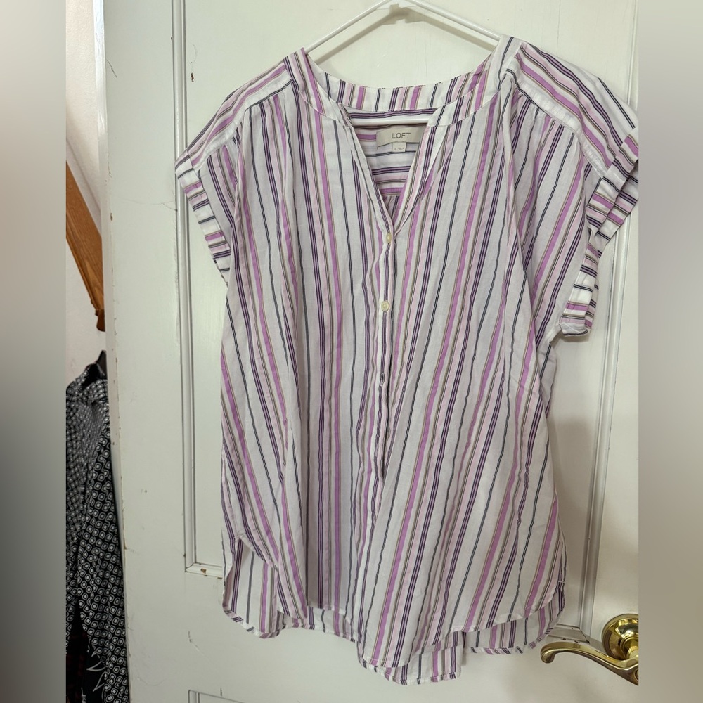 Loft Multicolor Striped Button Down Blouse - image 1